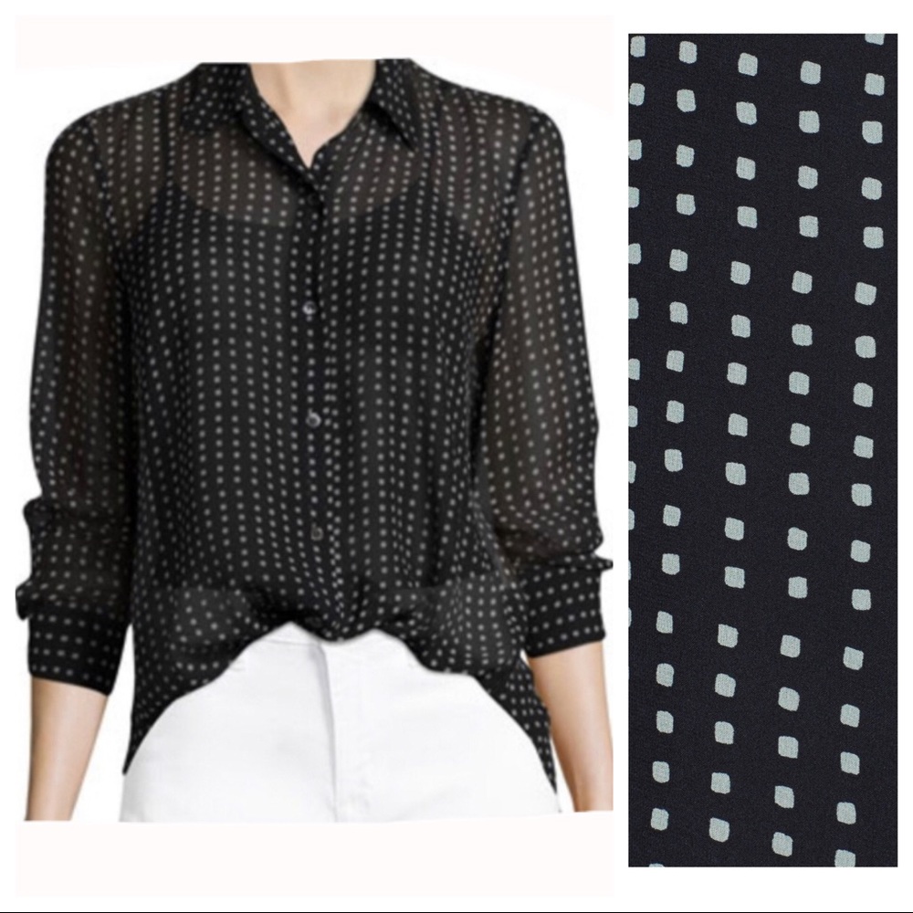 Theory Silk Chiffon Sunaya Square Print Blouse M